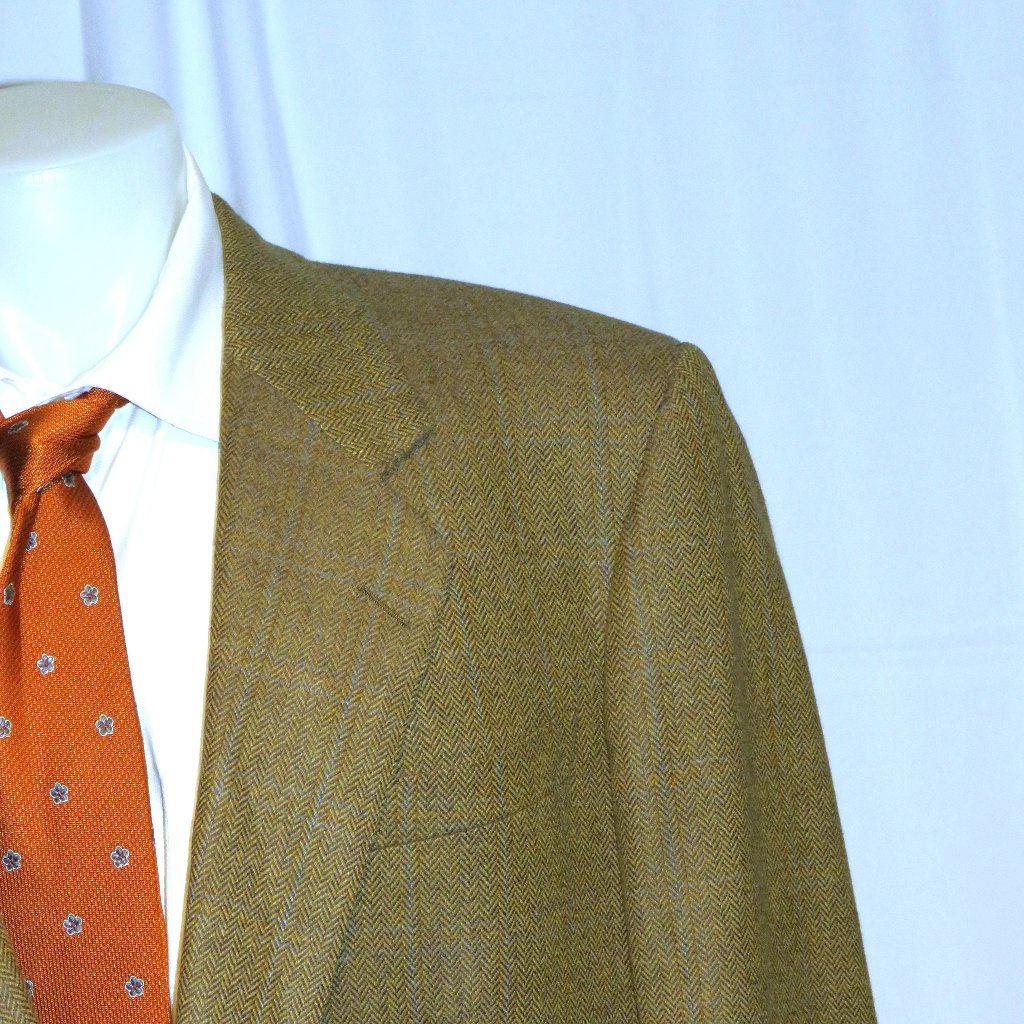 Domenico Spano Bergdorf Brown Herringbone Cashmere Custom Two Button Blazer 48xl